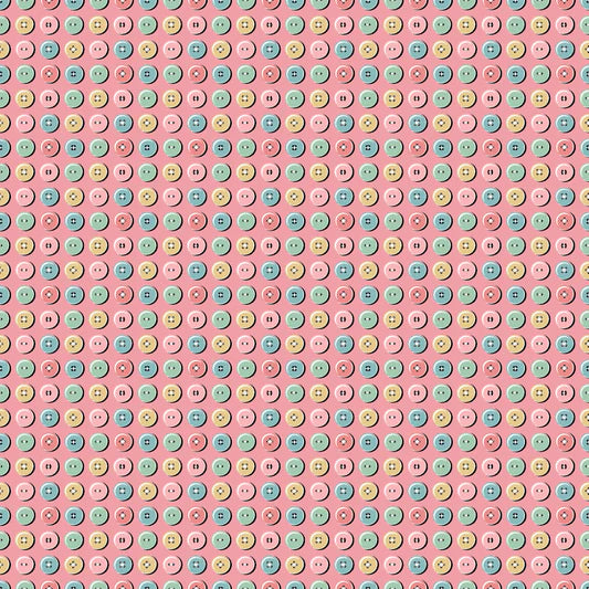 Granny's Sewing Room Button Collection Pink GS25909 by Sheri McCulley for Poppie Cotton (sold in 25cm increments)