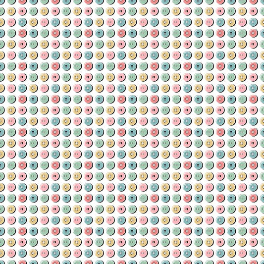 Granny's Sewing Room Button Collection White GS25907 by Sheri McCulley for Poppie Cotton (sold in 25cm increments)
