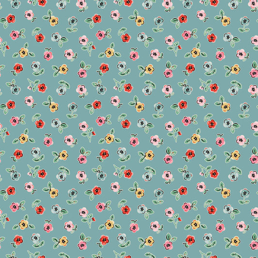 Home Sweet Home Cheery Florals Blue VR24467 by Elea Lutz for Poppie Cotton (sold in 25cm increments)