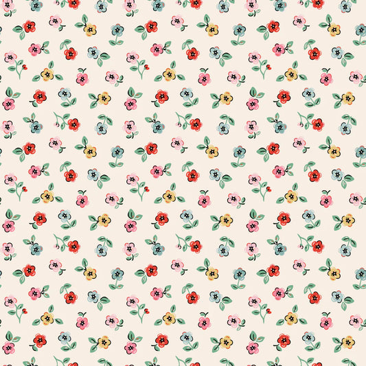 Home Sweet Home Cheery Florals Cream VR24466 by Elea Lutz for Poppie Cotton (sold in 25cm increments)