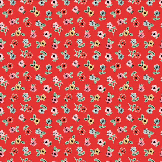 Home Sweet Home Cheery Florals Red VR24465 by Elea Lutz for Poppie Cotton (sold in 25cm increments)