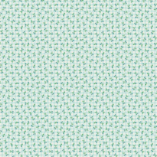 Farmhouse Fancy Cherry Pie Teal FH25969 by Elea Lutz for Poppie Cotton (sold in 25cm increments)