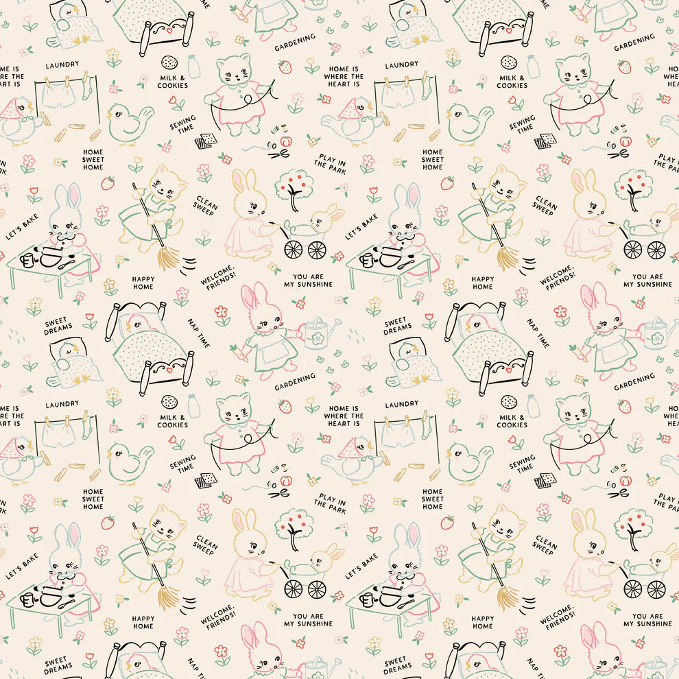 Home Sweet Home Chore Time Multi VR24460 by Elea Lutz for Poppie Cotton (sold in 25cm increments)