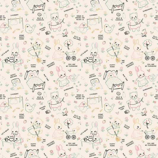 Home Sweet Home Chore Time Multi VR24460 by Elea Lutz for Poppie Cotton (sold in 25cm increments)