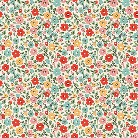 Farmhouse Fancy Country Flowers Multi FH25950 by Elea Lutz for Poppie Cotton (sold in 25cm increments)