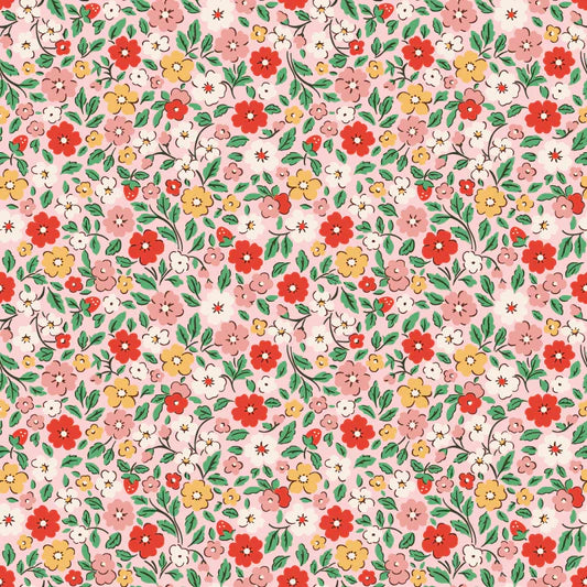 Farmhouse Fancy Country Flowers Pink FH25953 by Elea Lutz for Poppie Cotton (sold in 25cm increments)