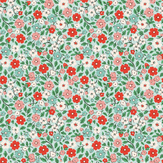 Farmhouse Fancy Country Flowers Teal FH25952 by Elea Lutz for Poppie Cotton (sold in 25cm increments)
