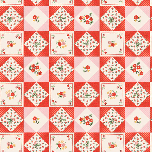 Farmhouse Fancy Farm Quilts Red FH25962 by Elea Lutz for Poppie Cotton (sold in 25cm increments)