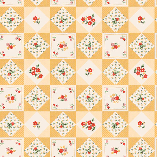 Farmhouse Fancy Farm Quilts Yellow FH25961 by Elea Lutz for Poppie Cotton (sold in 25cm increments)