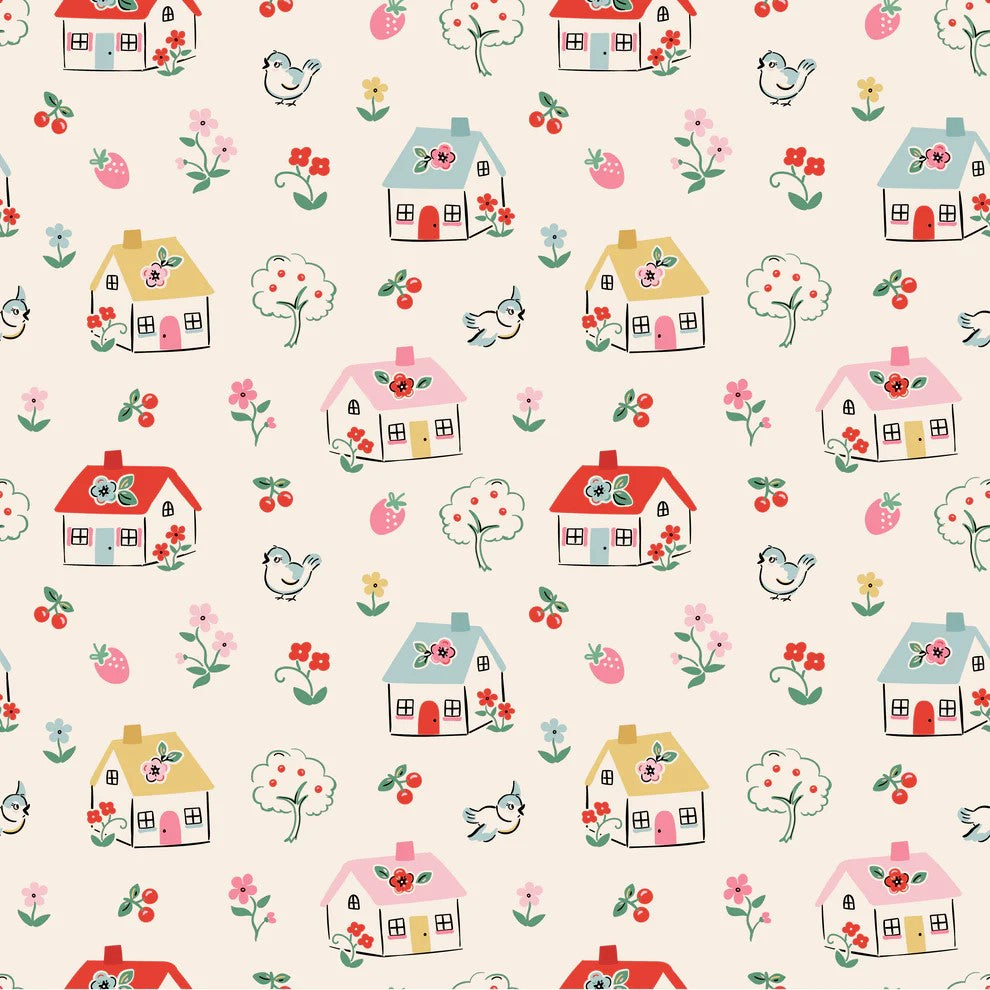 Home Sweet Home Happy Home Cream VR24456 by Elea Lutz for Poppie Cotton (sold in 25cm increments)