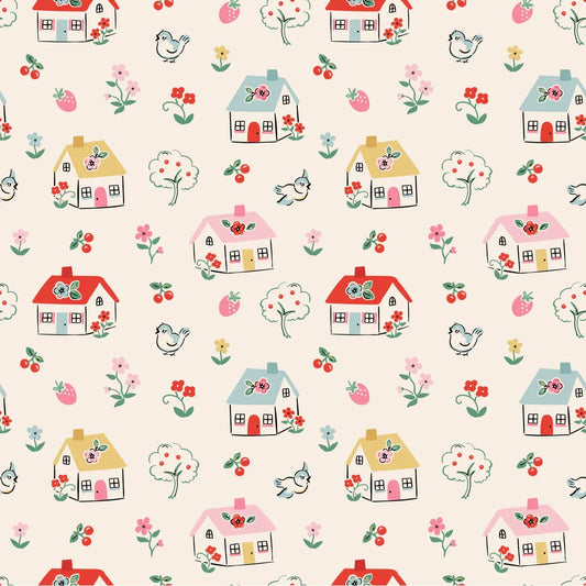 Home Sweet Home Happy Home Cream VR24456 by Elea Lutz for Poppie Cotton (sold in 25cm increments)