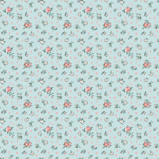 Granny's Sewing Room Hearts and Posies Blue GS25917 by Sheri McCulley for Poppie Cotton (sold in 25cm increments)