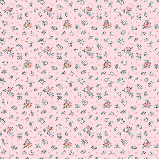 Granny's Sewing Room Hearts and Posies Pink GS25918 by Sheri McCulley for Poppie Cotton (sold in 25cm increments)