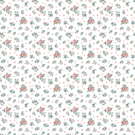 Granny's Sewing Room Hearts and Posies White GS25916 by Sheri McCulley for Poppie Cotton (sold in 25cm increments)