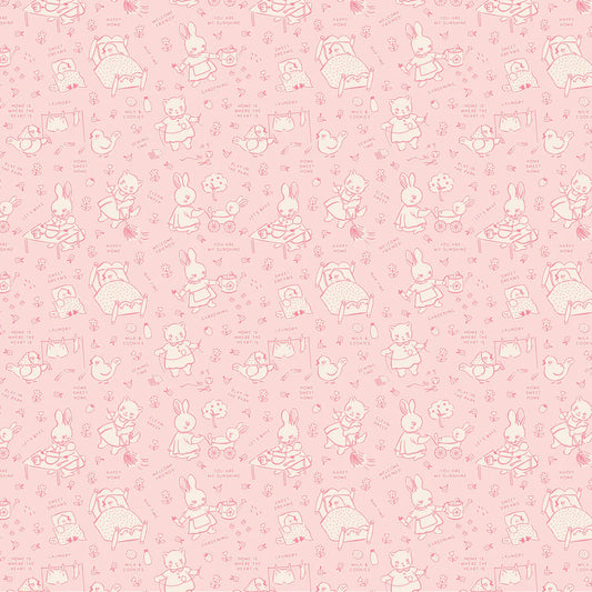 Home Sweet Home Chore Time Pink VR24461 by Elea Lutz for Poppie Cotton (sold in 25cm increments)