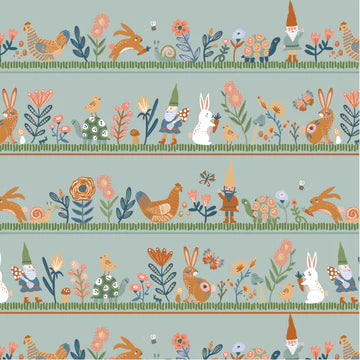 Hide and Seek Honey I'm Gnome Green by Kenzie Elston for Poppie Cotton Fabrics (sold in 25cm increments)