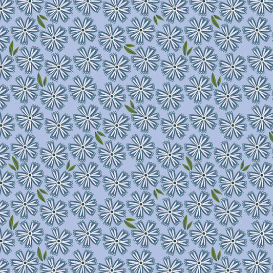 Hide and Seek Painted Daisies Blue by Kenzie Elston for Poppie Cotton Fabrics (sold in 25cm increments)