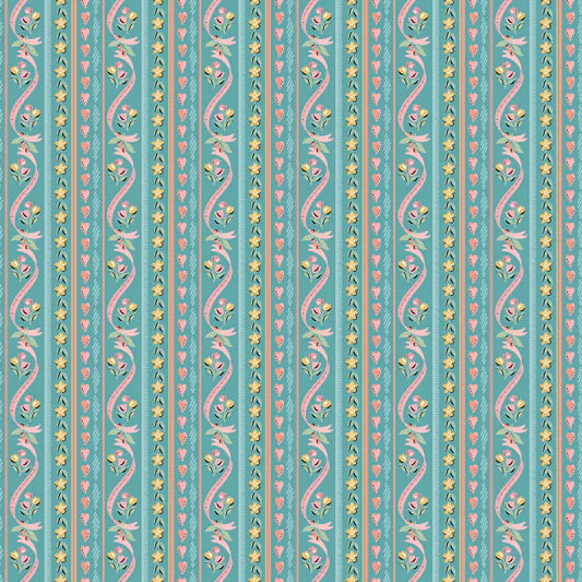Granny's Sewing Room Pillow Ticking Blue GS25920 by Sheri McCulley for Poppie Cotton (sold in 25cm increments)