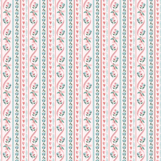 Granny's Sewing Room Pillow Ticking Pink GS25921 by Sheri McCulley for Poppie Cotton (sold in 25cm increments)