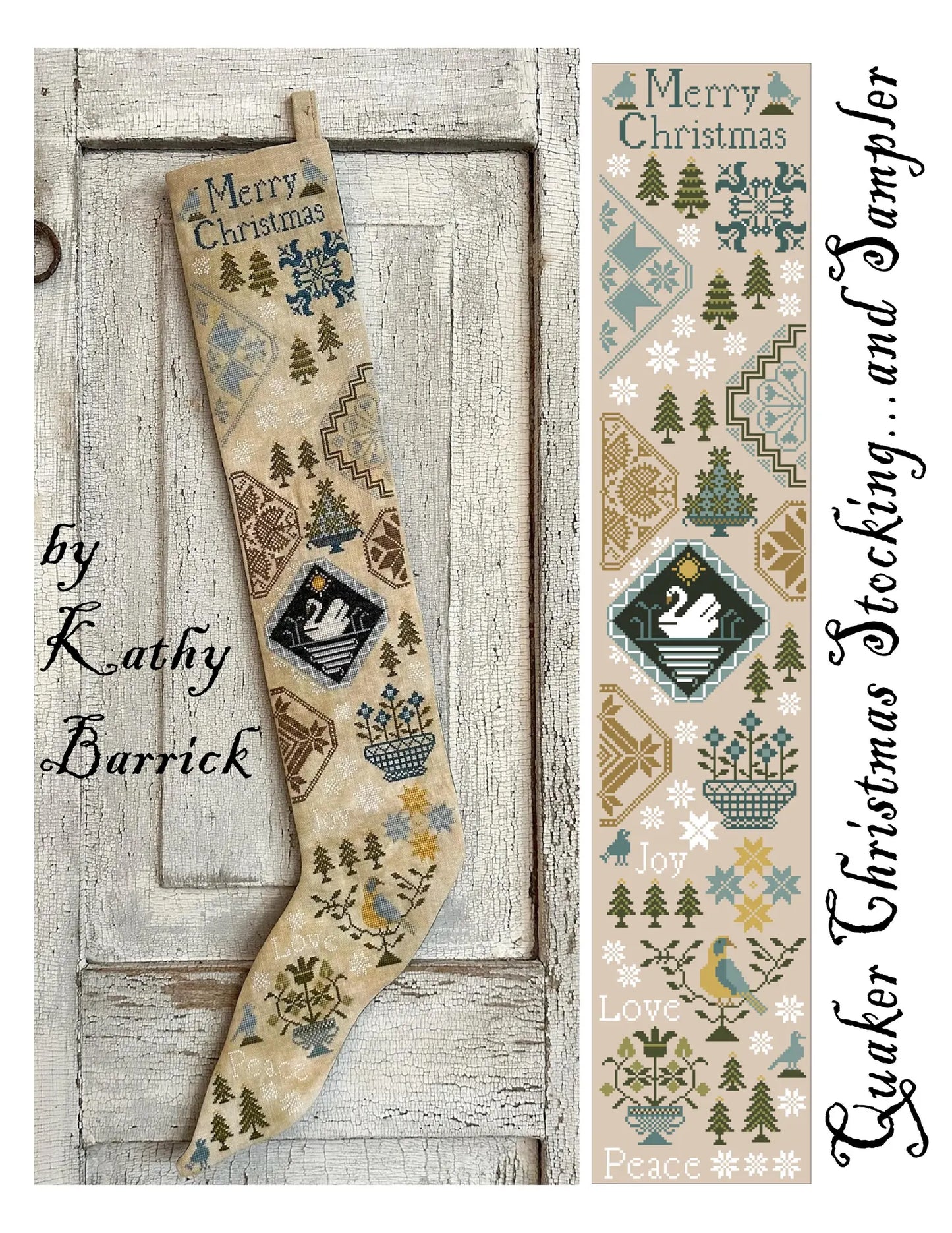 Quaker Christmas Stocking and Sampler Cross Stitch Pattern by Kathy Barrick