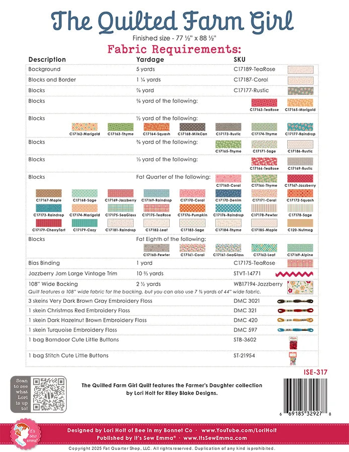 The Quilted Farm Girl Quilt Pattern Booklet by Lori Holt of Bee in my Bonnet