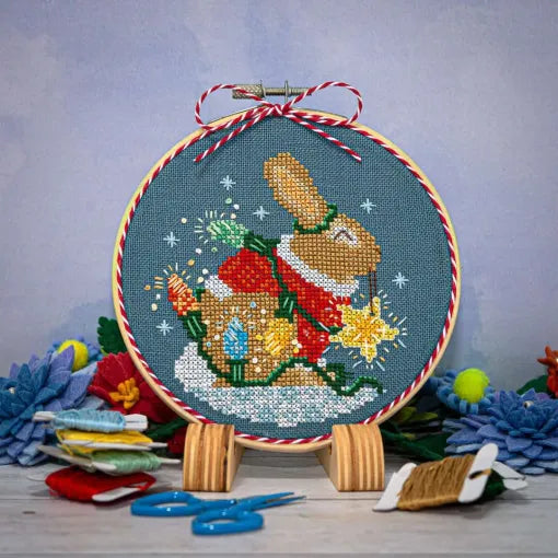 Rabbits Bright Winter Night Ornament Cross Stitch Pattern by Counting Puddles