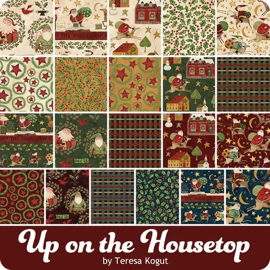 Up on the Housetop Holly Snowflake C14734 by Teresa Kogut for Riley Blake Designs (sold in 25cm increments)