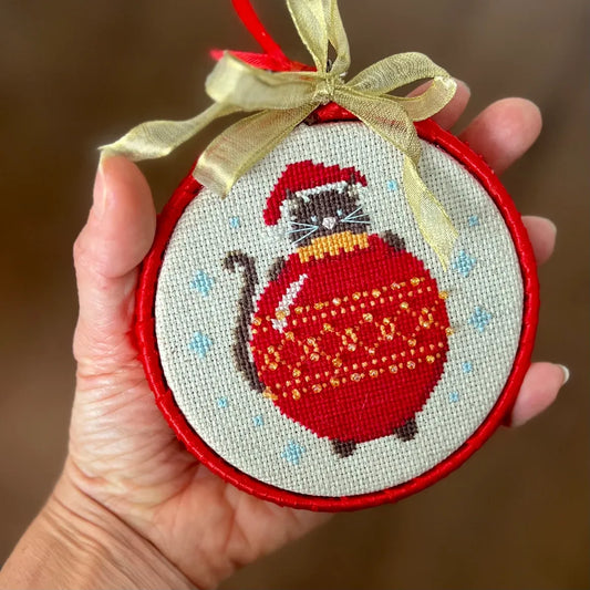 Red Bauble Cat Ornament Cross Stitch Pattern by December Stitches
