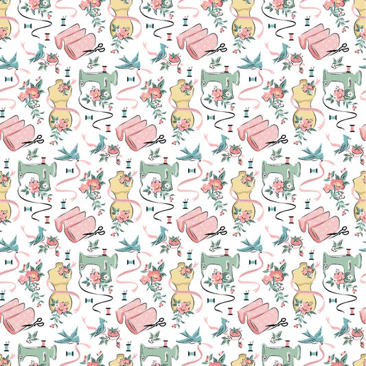 Granny's Sewing Room Sewing Room White GS25925 by Sheri McCulley for Poppie Cotton (sold in 25cm increments)