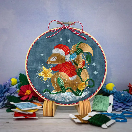 Squirrels Bright Winter Night Ornament Cross Stitch Pattern by Counting Puddles
