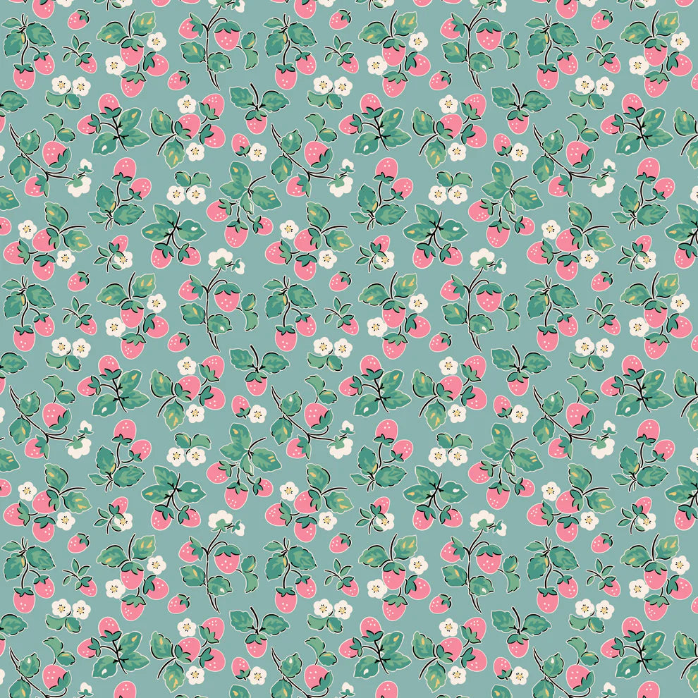 Home Sweet Home Strawberry Cake Blue VR24455 by Elea Lutz for Poppie Cotton (sold in 25cm increments)