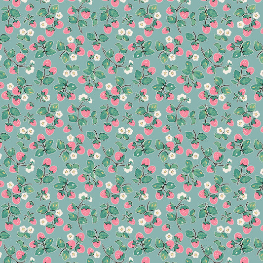 Home Sweet Home Strawberry Cake Blue VR24455 by Elea Lutz for Poppie Cotton (sold in 25cm increments)