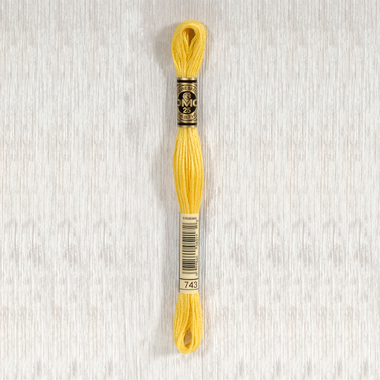 DMC 743 Medium Yellow 6 Strand Embroidery Floss