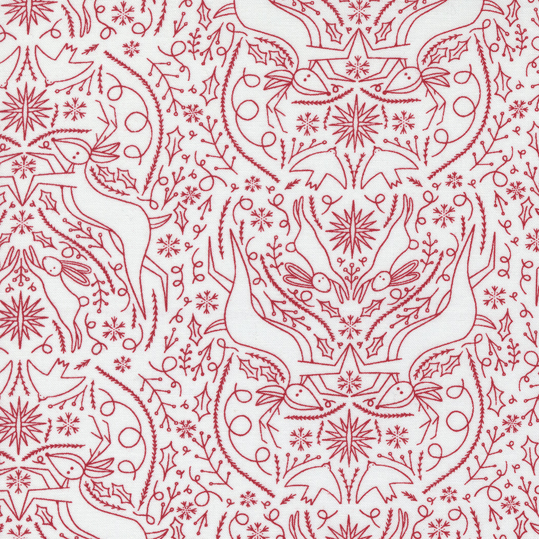 Merrymaking Eggnog Candycane Scandi Damask Reindeer Rabbit M4834322 by Gingiber for Moda (Sold in 25cm Increments)