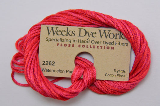 Watermelon Punch 2262 Weeks Dye Works 6-Strand Hand-Dyed Embroidery Floss