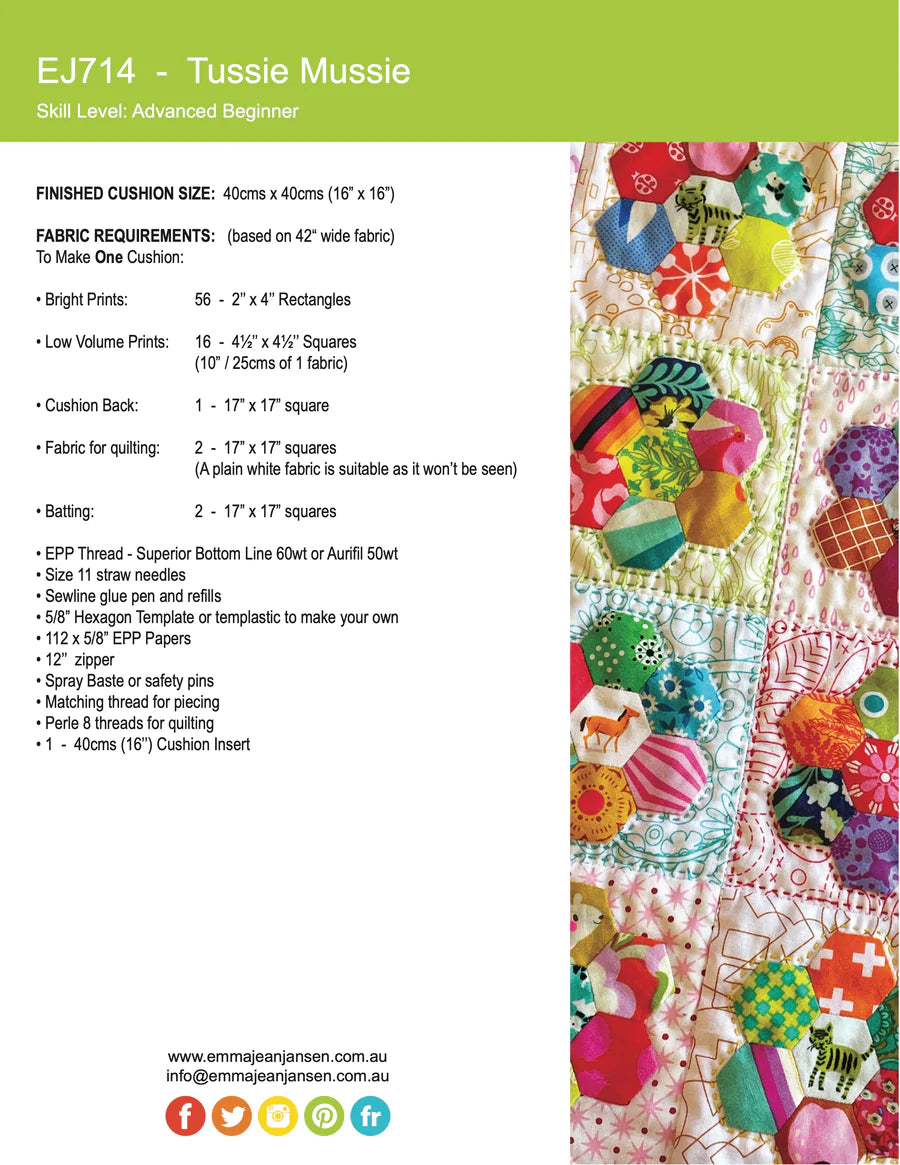 Tussie Mussie Cushion Pattern English Paper Pieced Pack by Emma Jean Jansen