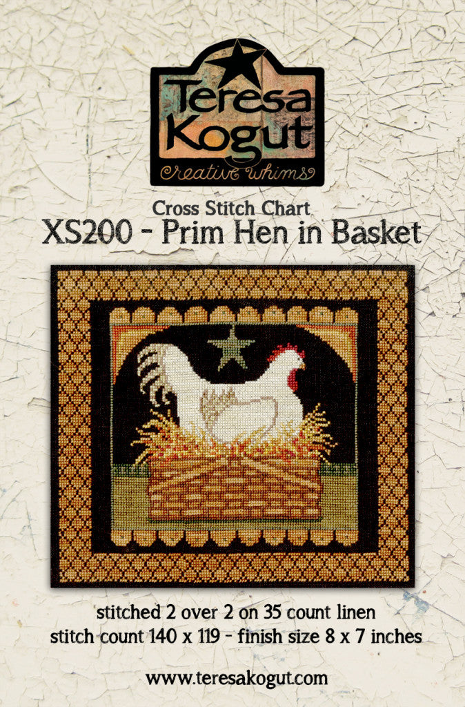Prim Hen in Basket Cross stitch pattern by Teresa Kogut