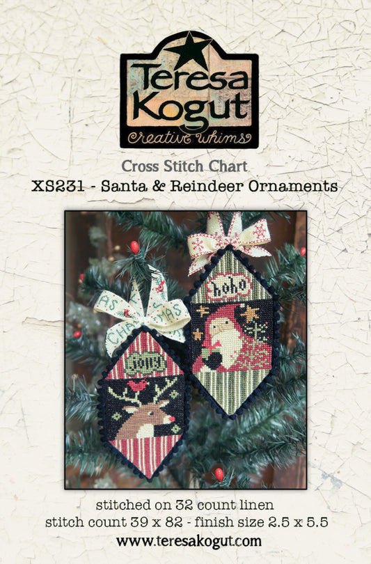 Santa and Reindeer Ornaments Cross stitch pattern by Teresa Kogut